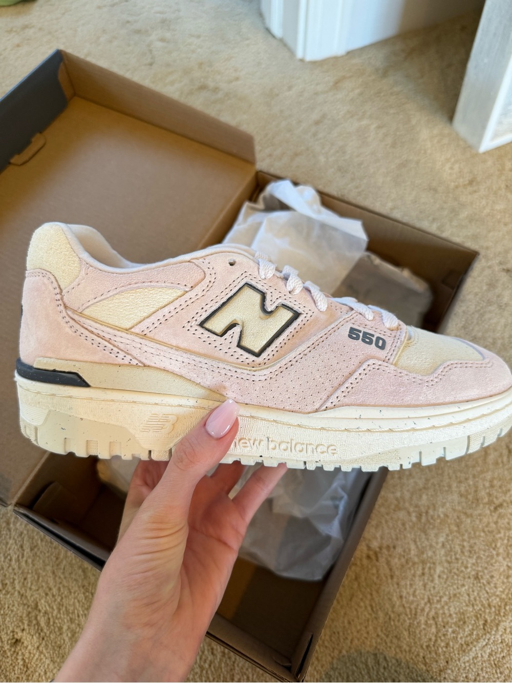 New Balance Women 550 Pink and Cream Sneakers